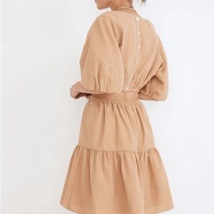 Madewell Seersucker Puff-Sleeve Cutout Mini Dress Tan Size XXS